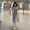 Verano 2026 Nuevo Estilo Coreano Corte Holgado Cubriendo Imperfecciones Adelgazante Fresco Color Sólido Vestido Largo Casual Vestido de Cintura Acampanada para Mujer Venta al por Mayor