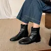 Botas de tornozelo de couro genuíno tamanho 34 a 42, exportação transfronteiriça, bico redondo, emagrecedor, salto grosso retrô, botas estilo Martin, versátil para outono e inverno, adequadas para o trabalho, estilo feminino