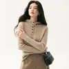 Suéter de cashmere quente e grosso para mulheres, com design com capuz, malha canelada, corte justo e um estilo simples e moderno, perfeito para o outono e inverno.