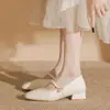 Sapatos Mary Jane Qipao Francês de Couro Macio Feminino 2026 Outono Novo Estilo Bico Quadrado Salto Grosso Novo Estilo Fada Chinesa Sapatos Femininos de Festa