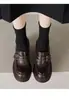 Versión de Piel de Vaca Zapatos Pequeños de Cuero de Suela Gruesa Estilo Británico para Mujer Hebilla de Cuero Remachada Mocasines de Tacón Grueso Suela de Plataforma Zapatos de Mocasín para Hombre Perezoso