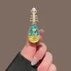 Grampo de cabelo em forma de leque com pintura a tinta estilo antigo para mulheres, pingente de borla de lótus, presilha bico de pato, presilha para franja lateral, acessório de cabelo Hanfu