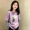 Camiseta de Manga Larga para Niñas 2026 Nuevo Estilo Primavera y Otoño para Niños Mayores, Dulce y Elegante Corte Holgado Algodón Puro Top Falso de Dos Piezas para Niñas