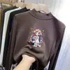 Camisa Base Feminina de Veludo Manga Longa Outono e Inverno Nova Infantil Meia-Gola Quente e Estilosa Camiseta Interna Dupla Face