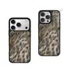 Funda para iPhone 18pm estilo peluche retro americano, estampado de leopardo difuminado, funda protectora de carcasa dura para iPhone 14pm, venta al por mayor