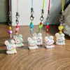 Corrente para Celular Coelho com Lenço Colorido, Pingente de Bolsa Animal Fofo com Contas Coloridas 3D, Acessório de Desenho Animado Doce
