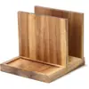 Suporte de Armazenamento de Papel Toalha de Madeira Mesa Porta-Condimentos Prateleira de Armazenamento de Madeira de Acácia Espessa