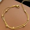 Pulsera Cuadrada Pequeña de Doble Capa de Acero Inoxidable de Lujo Ligero Dorada de Hueso de Serpiente para Mujer, Pulsera Geométrica de Acero de Titanio con Costuras Superpuestas para Uso Diario