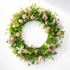Corona de flores amarillas artificiales y hojas verdes estilo rústico transfronteriza, decoración de puerta y pared para primavera y verano, corona decorativa para el hogar sin mantenimiento