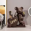 Porta-Canetas Ornamentado Urso Violento Desenho Animado Estilo Luxo Leve para Escritório Armazenamento de Mesa Decoração de Urso Estudante Volta às Aulas