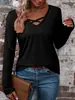 Ropa de mujer de comercio exterior de Amazon para primavera y otoño 2026, transfronteriza europea y americana, cuello en V cruzado, manga larga, color liso, camiseta casual