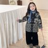Cardigan Tricotado Jacquard Retrô Solto Elmo Beibei para Meninos e Meninas Jaqueta Suéter Grossa Infantil Tendência Outono e Inverno 2025