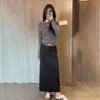 Conjunto de Suéter de Punto y Falda con Diseño de Bloques de Color Falso de Dos Piezas, Moda Suave Adelgazante, Nuevo para Primavera 2025