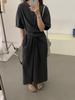 Minsen vestido corto de algodón y lino Tencel coreano en línea para mujer con diseño de tiras cruzadas en la cintura, vestido largo 69398