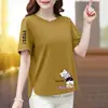 Comercio Exterior Transfronterizo~Camiseta de Manga Corta de Alta Gama para Mujer, Top Estampado Holgado Adelgazante de Verano, Camisa Casual Versátil Estilo Mamá