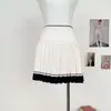 "Luz de Luna Triturada" Conjunto de Punto Estilo Universitario Americano para Mujer, Conjunto de Dos Piezas con Top de Verano y Falda Corta, Top Blanco Nube
