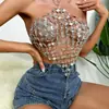 Top halter AYJ transfronterizo más vendido de nuevo estilo con detalles de cadena de gemas, un chaleco sexy para actuaciones en discotecas