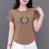 Comércio Exterior Transfronteiriço Roupas para Mães Novo Estilo Chinês Camiseta de Manga Curta para Mulheres, Tamanho Grande Solta, Emagrecedora, Cobre a Barriga, Top Estilo Coreano
