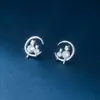Pendientes de Plata de Ley S925 Nalan Estilo Coreano Fresco Pequeño Bahía Creciente Pendientes de Gato con Diamante Lindos Personalizados G4041