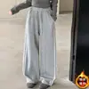 Pantalones de chándal para niña Otoño/Invierno 2026 Nuevos Casuales Estilo Coreano Niños Medianos/Grandes Plus Terciopelo Engrosados Rayados de Punto Modernos