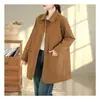 Gabardina vintage casual de longitud media con cuello de solapa y bolsillos de botón para mujer, cárdigan holgado de talla grande para el otoño