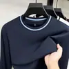 Camiseta de Manga Larga para Hombre 7A Fibra de Colágeno Antibacteriana Bloque de Color Rayas Cuello Redondo Ropa Interior Otoño Invierno Casual Ropa para Hombre