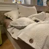 Juego de Cuatro Piezas Jacquard Clase A de Grado Materno para Dormir Desnudo, Algodón Puro, Sábana Bajera Estilo Muji, Funda de Edredón, Juego de Tres Piezas de Sábana Bajera para Dormitorio