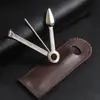 Conjunto de Ferramentas para Cigarro Três em Um com Prensador, Cortador de Cigarro Multifuncional Ferramenta de Limpeza, Prático com Estojo de Couro, Cortador de Cigarro Portátil de Três Usos