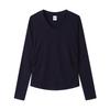 Camiseta Básica Feminina Manga Longa Cor Sólida Decote V 230g Fio de Spandex Moda Outono Início Estilosa Ombro Direito Casual Versátil