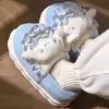 Pantuflas de algodón de gato Hello Kitty para mujer, bolso de invierno con zapatos de algodón de luna lindos y nuevos de piel y forro polar para mujer
