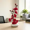 Nuevo macetero plano pequeño con bonsái de flor de ciruelo artificial, planta en maceta pequeña de flor de ciruelo simulada de plástico para decoración del hogar y la sala de estudio