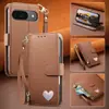 Adequado para Capa de Celular Google Pixel10A, Capa Flip, Porta-Cartões, Pulseira de Coração, Capa Protetora Google Pixel11Pro