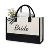 Item de Venda Quente Transfronteiriça: Bolsa Tote de Lona Totes Engaged Letter, Bolsa de Mão para Noiva/Noivo com Bloqueio de Cor Preto e Branco