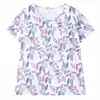 Chaleco de algodón puro de cuello redondo para mediana edad y ancianos, top de verano fino de manga corta, chaleco estampado de manga corta holgado de talla grande