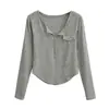 Puro Deseo Chica Picante Estilo Delgado Cuello Alto Botones Sexy Adelgazante Manga Larga Camiseta Primavera Ajustada Top para Mujer