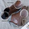 Botas de Cuero Genuino Gruesas Personalizadas para Mujer de Primavera, Otoño e Invierno, Botines Retro con Forro de Lana y Punta Redonda, Botas Casuales Transpirables de Caña Baja