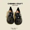 Zapatos de cuero para mujer con suela gruesa y tacón oculto, nuevos mocasines sin cordones, velcro, versátiles, color negro, estilo británico, zapatos de vestir