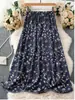 Falda midi de cintura alta floral fluida línea A para mujer, nuevo estilo de verano, adelgazante, longitud media, falda con estampado vintage