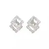 Pendientes Cuadrados Elegantes Estilo Coreano con Aguja de Plata de Imitación 925, Geométricos de Cristal y Pedrería, Simples, Exquisitos y Versátiles, Accesorios de Oreja de Moda