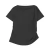 Top Irregular de Manga Corta Talla Grande ALINDM para Mujeres Ligeramente Gorditas con un Toque de Lujo Falda de Corte A Drapada 100kg