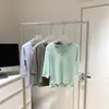 Camisa Colarinho Manga Média Super Legal de Verão Gelo Cinza/Verde Maçã/Marrom Elegante para Mulheres, Camisa Manga Curta Manga Regular
