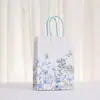Saco de papel kraft com estampa floral de grande capacidade, saco de embalagem de presente fresco e simples, sacolas de compras atacado para shoppings