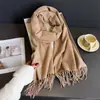 Nuevo Chal Bufanda de Imitación Cachemir para Comercio Exterior, Cálido, Versátil, Otoño e Invierno, con Patrón de Espiga y Borlas para Mujer