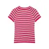 Ropa de comercio exterior para mujer 2026 Moda europea y americana casual suéter chaqueta de punto a rayas con botones de manga corta y cuello redondo A37396