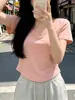 Pure Desire Estilo Com Decote Em V Camiseta De Manga Curta Feminina Verão Novo Estilo Coreano Curto Menina Quente Sexy Irregular Base Camisa Feminina Na Moda