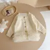 Nuevo Cárdigan de Punto Patchwork de Malla para Niñas Primavera y Otoño Bebé Encaje Color Sólido Top Estilo Coreano Abrigo Suéter para Niños