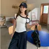 Top feminino chic estilo coreano, ombro a ombro, manga curta, verão, slim fit, estilo americano, bomber listrado 26215