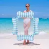 Nuevo Flotador de Agua Rayado de Macarrón de Dibujos Animados de Cuatro Tubos Hamaca Inflable Engrosada para Juego en Piscina para una Persona