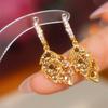 Ramas Doradas y Hojas de Jade Hebilla de Oreja de Diamante Color Champagne de Alta Gama Pendientes de Hoja Exquisitos de Zirconia Pendientes Elegantes de Lujo para Mujer