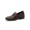 Sapatos Simples de Moda de Nicho 3,5CM 2026 Outono Novo Bico Redondo Salto Bloco Calce Fácil Sapatinhos de Couro Mocassins